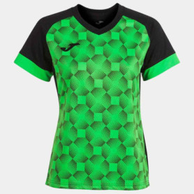 Justaucorps Joma Supernova III Femme - T-shirt Col V Légère Noir-Vert Fluo