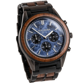 Montre Chronographe Homme Holzkern Universe - Marbre Bleu et Bois de Noyer