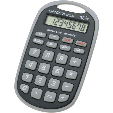 Calculatrice de Poche Genie 982 AM - 8 Chiffres, Design Robuste, Gris