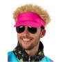 Chapeau Visière Rose Fluo avec Cheveux - Accessoire Rétro Années 80