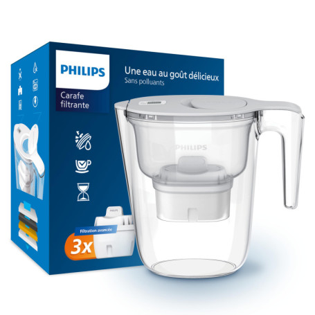 Carafe Filtrante Philips avec 3 Cartouches de Remplacement - 2,6 L