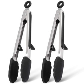 Lot de 2 Pinces de Cuisine en Silicone avec Support - PREMYO