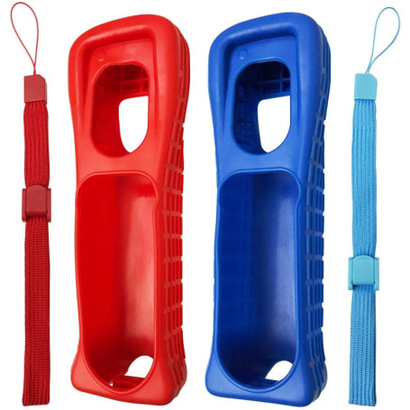 Lot de 2 coques en silicone avec dragonne pour télécommande Wii - Rouge et Bleu