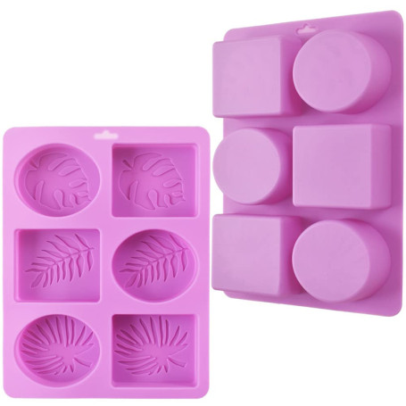 Moule à savon en silicone violet avec motifs de feuilles - Lot de 2