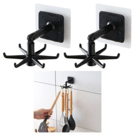 Support Ustensiles de Cuisine Rotatif 360° - Lot de 2 Crochets Sans Perçage