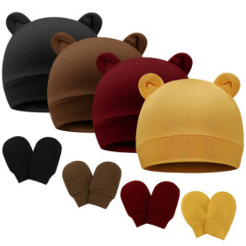 DRESHOW Bonnet et Moufles Bébé Tricotés - Set Doux 0-6 Mois