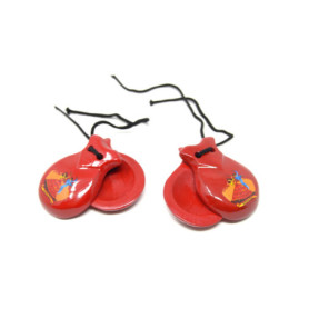 Petites Castagnettes Espagnoles en Bois de Pin - Rouge Uni 6 cm