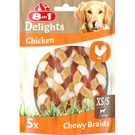 Tresses à Mâcher 8in1 Delights pour Petits Chiens - Peau de Bœuf et Poulet, 75 g