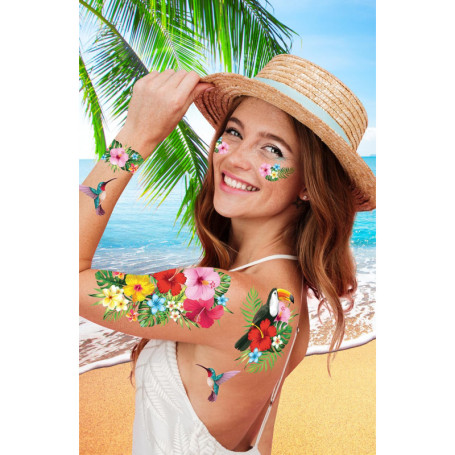 Tatouages Temporaires Exotiques Multicolores - Accessoire de Fête Hawaïenne