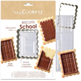 Kit de Pâtisserie Biscuits « School » - Découpoir Inox et Moule à Chocolat