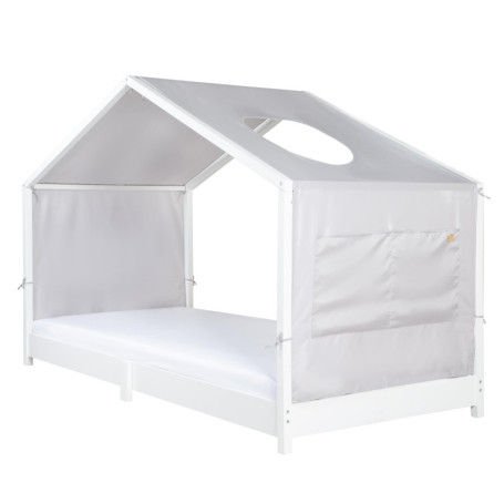 Housse de Lit Cabane Montessori 90 x 200 cm avec Rangement et Fenêtre - Gris Clair