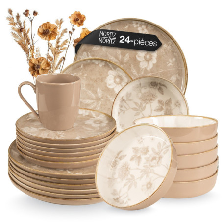 Ensemble de vaisselle en grès Moritz & Moritz MARIELLA pour 6 personnes - 24 pièces modernes en beige