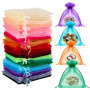 Lot de 100 Sachets en Organza Colorés avec Cordon de Serrage - 10 x 12 cm
