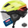Casque de vélo ABUS HYP-E ACE avec éclairage LED et visière - Taille S, Jaune Signal