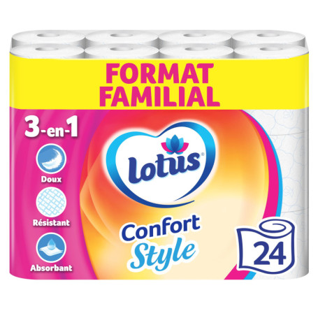 Papier Toilette Lotus Confort Style - 24 Rouleaux Familiaux
