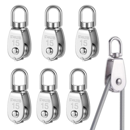 Set de 6 Poulies en Acier Inoxydable M15 avec Crochet Rotatif