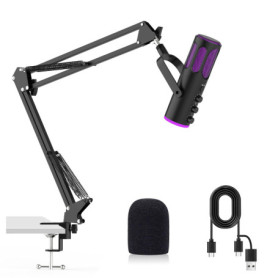 Microphone USB Ortizan pour Jeu et Podcast avec Suppression du Bruit et Éclairage RVB