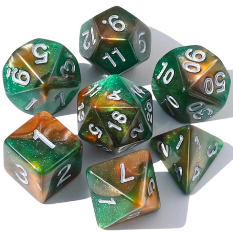 Set de 7 dés DND Vert et Orange pour Jeux de Rôle