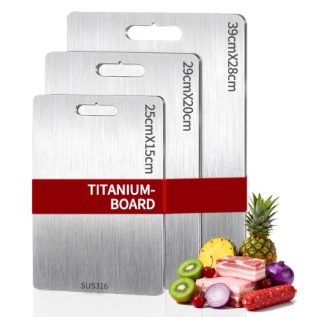 Lot de 3 Planches à Découper en Titane et Inox Antidérapantes