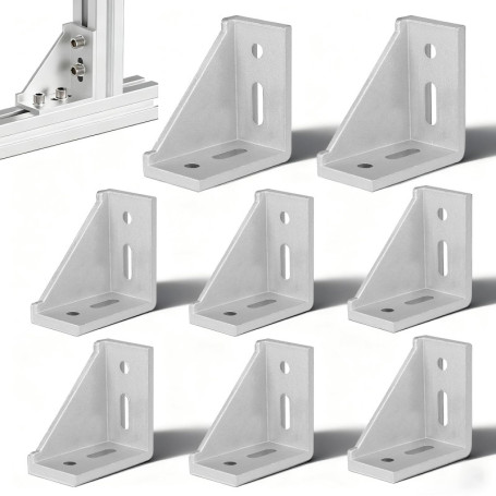 Lot de 8 Raccords d'Angle en Aluminium 40 x 80 mm - Connecteurs à 90° pour Support Mural