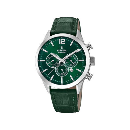 Montre Festina Homme Chronographe en Cuir Vert - Élégance Sportive