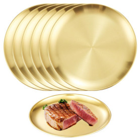 Lot de 6 assiettes dorées en acier inoxydable pour camping et service