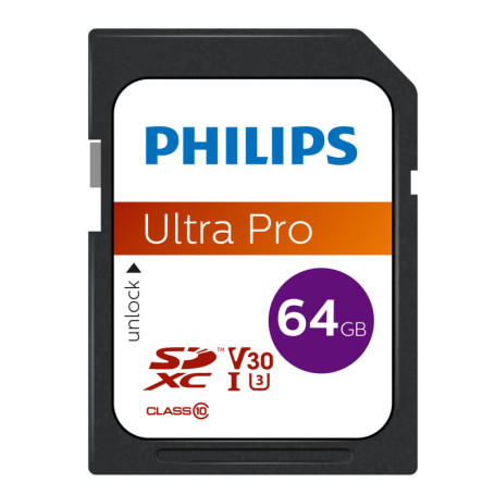 Carte SDXC Philips Ultra Pro 64 Go UHS-I U3 pour Vidéo 4K UHD
