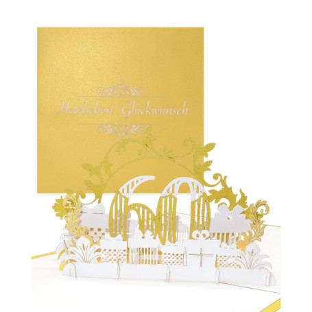 Carte pop-up 60ème anniversaire en or et blanc - Surprise musicale