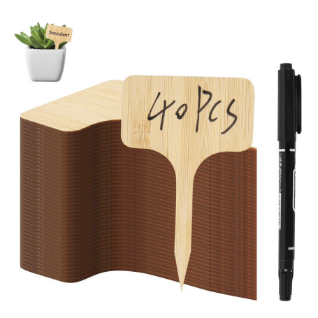 Ensemble de 40 Étiquettes en Bois pour Jardin - Marqueurs de Plantes T-Type