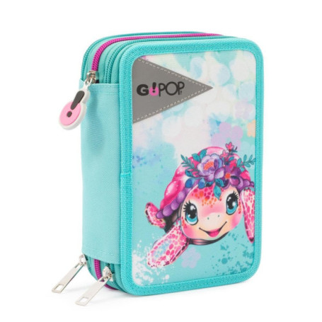 Trousse Triple GO POP Turtle Bloom avec 18 Crayons et 3 Compartiments