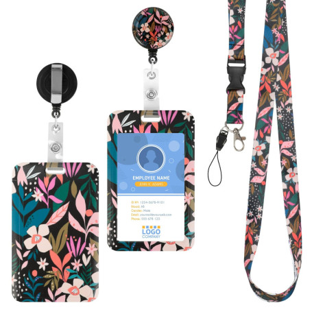 Porte Badge Tour de Cou Florale avec Cordon Détachable - Cozary