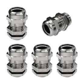 Set de 5 Presse-étoupes Métalliques M12 IP68 - Laiton Nickelé
