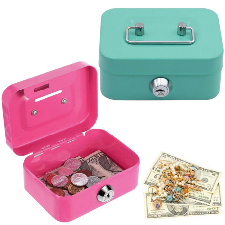 Coffre-fort à Monnaie pour Enfants - Lot de 2 Caissettes Verrouillables (Vert & Rose)