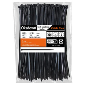 Oksdown Colliers de Serrage en Nylon Noir - Lot de 100 Attaches Câbles 100 mm