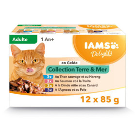 IAMS Nourriture Humide pour Chat Adulte en Gelée - Multipack Terre & Mer 12 Sachets