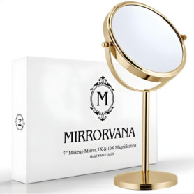 Miroir de Maquillage sur Pied Mirrorvana - Double Face 10x et 1x avec Finition Dorée