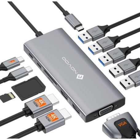 Station d'accueil USB C 12-en-1 NOVOO avec 2 HDMI et 5 Ports USB
