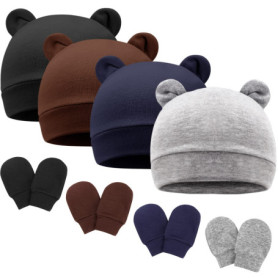 DRESHOW Bonnet et Moufles Doux pour Bébé 0-6 Mois