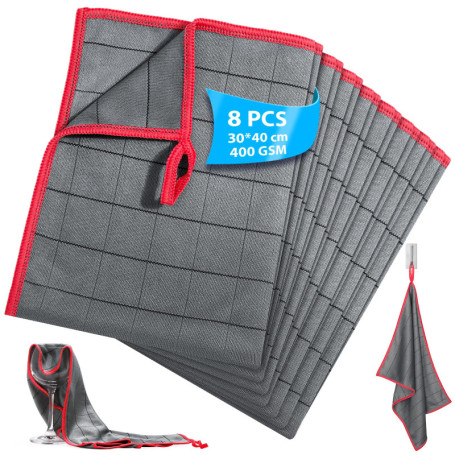 Lot de 8 Chiffons Microfibres Rouge Euqvunn - 30x40 cm, Anti-Peluches et Super Absorbants