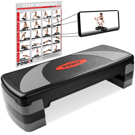 Step Fitness XL POWRX - Aérobic Ajustable Antidérapant pour Maison et Gym