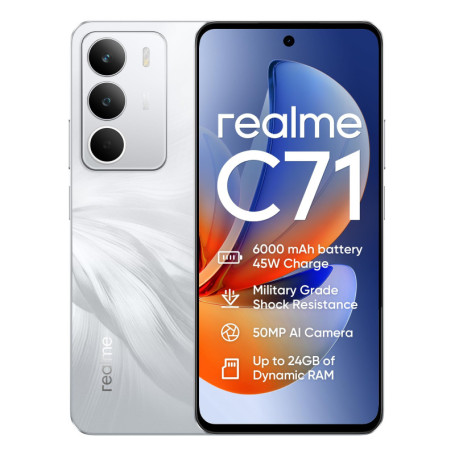 Smartphone realme C71 4G - 6 Go RAM, 128 Go, Batterie 6000 mAh, 50 MP, Résistant à l'eau