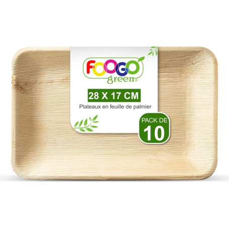 Plateaux de Service Jetables en Feuille de Palmier FOOGO Green - 10 Pièces 28x17 cm