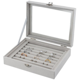 Organisateur de Bijoux en Velours avec Couvercle Transparent - 7 Compartiments