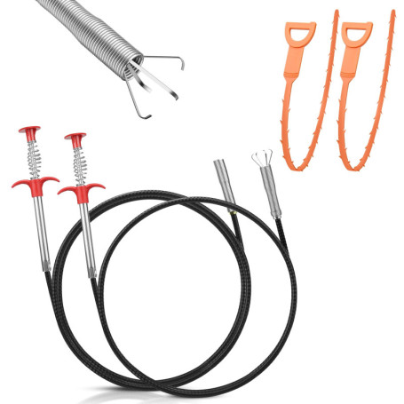 Lot de 2 pinces à griffes flexibles pour nettoyage de canalisations
