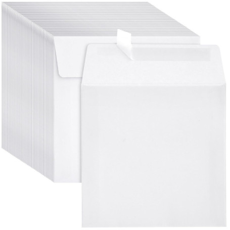 Enveloppes Carrées Blanches - Lot de 50, 14 x 14 cm avec Fermeture Auto-Adhésive