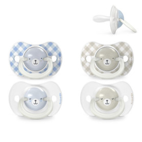 Lot de 4 Sucettes Brillantes Suavinex pour Bébés 6-18 Mois - Tétines en Silicone Idéales pour la Nuit