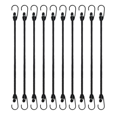 Lot de 10 Tendeurs Élastiques à Crochets Gecosac - 24 cm, Noir