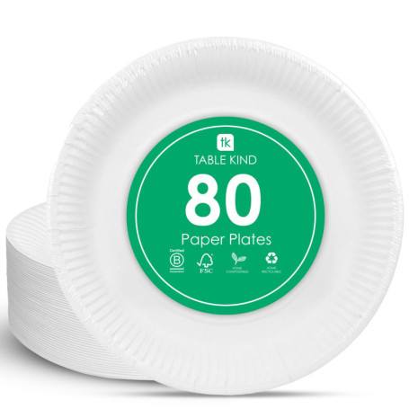 Lot de 80 assiettes en papier blanches jetables de 22 cm pour événements