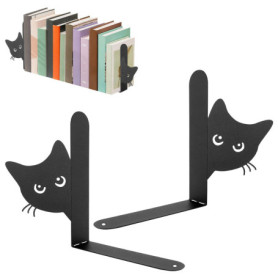Serre-livres en Métal Noir avec Motif Chat - Support de Livre Amusant