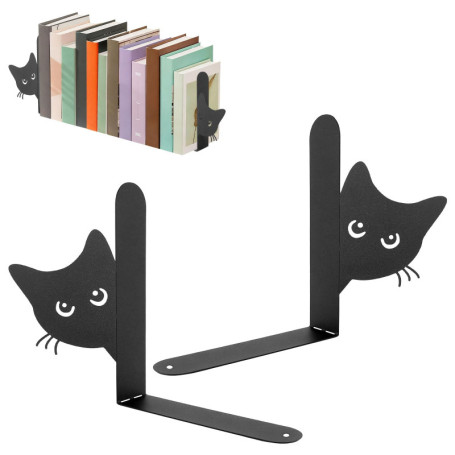 Serre-livres en Métal Noir avec Motif Chat - Support de Livre Amusant